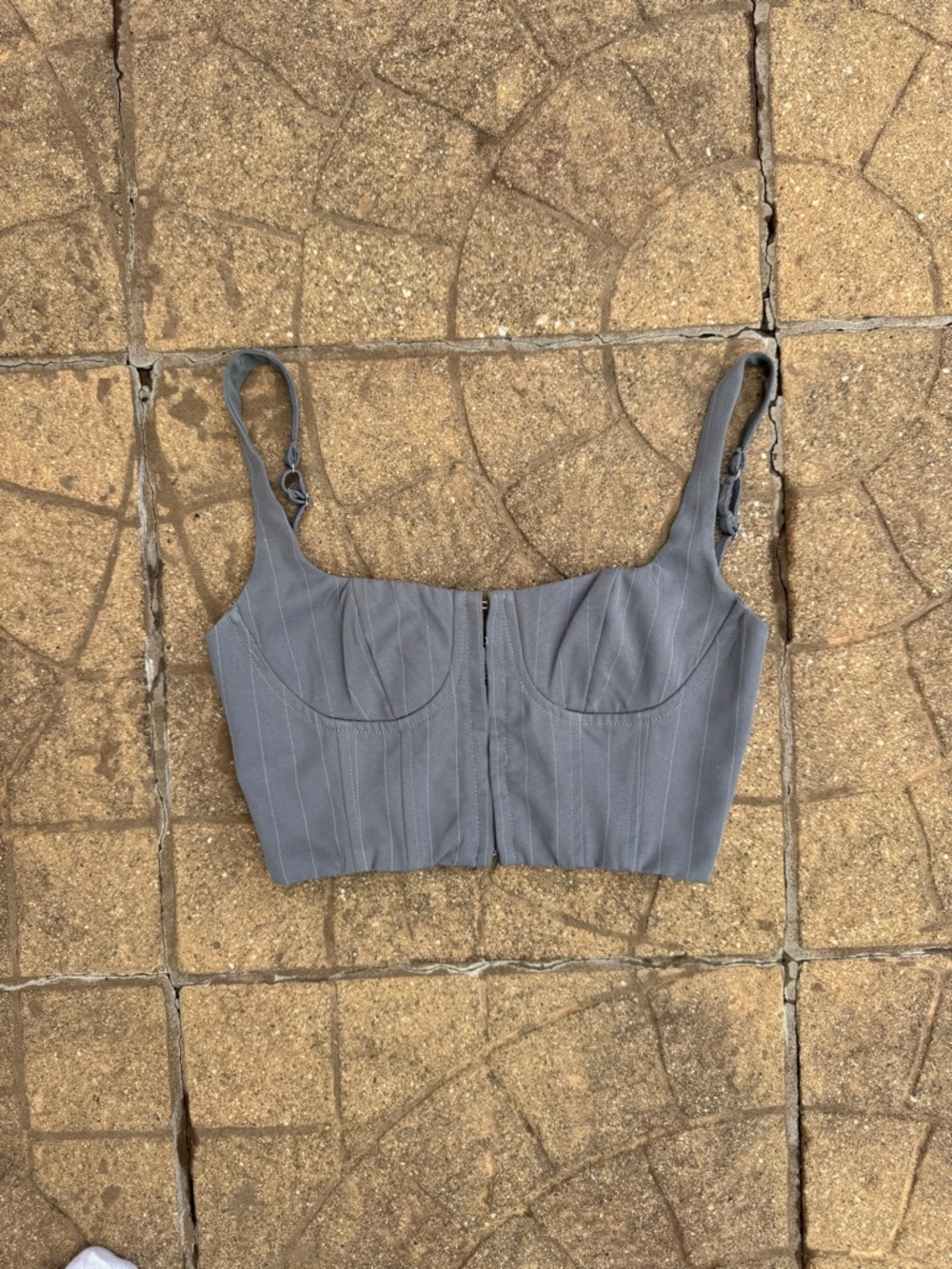 Princess Polly Gray Pinstripe Bustier Crop Top